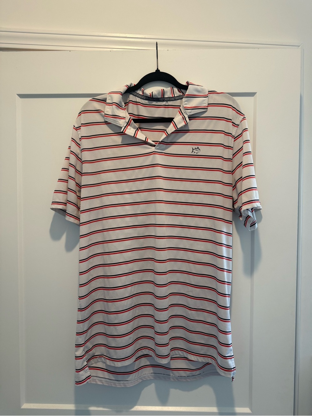 Southern Tide White Polo with Red & Navy Stripe Detail